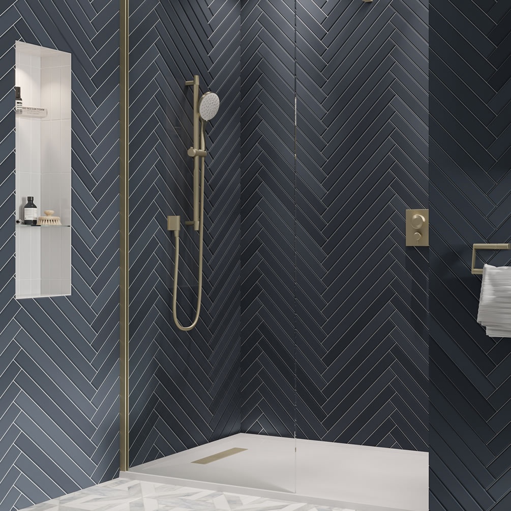 Lifestyle image of Crosswater Gallery 10 Brushed Brass 400mm Wetroom Screen